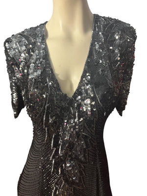 Vintage black bead long dress 12 Black Tie