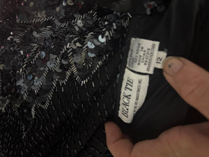 Vintage black bead long dress 12 Black Tie