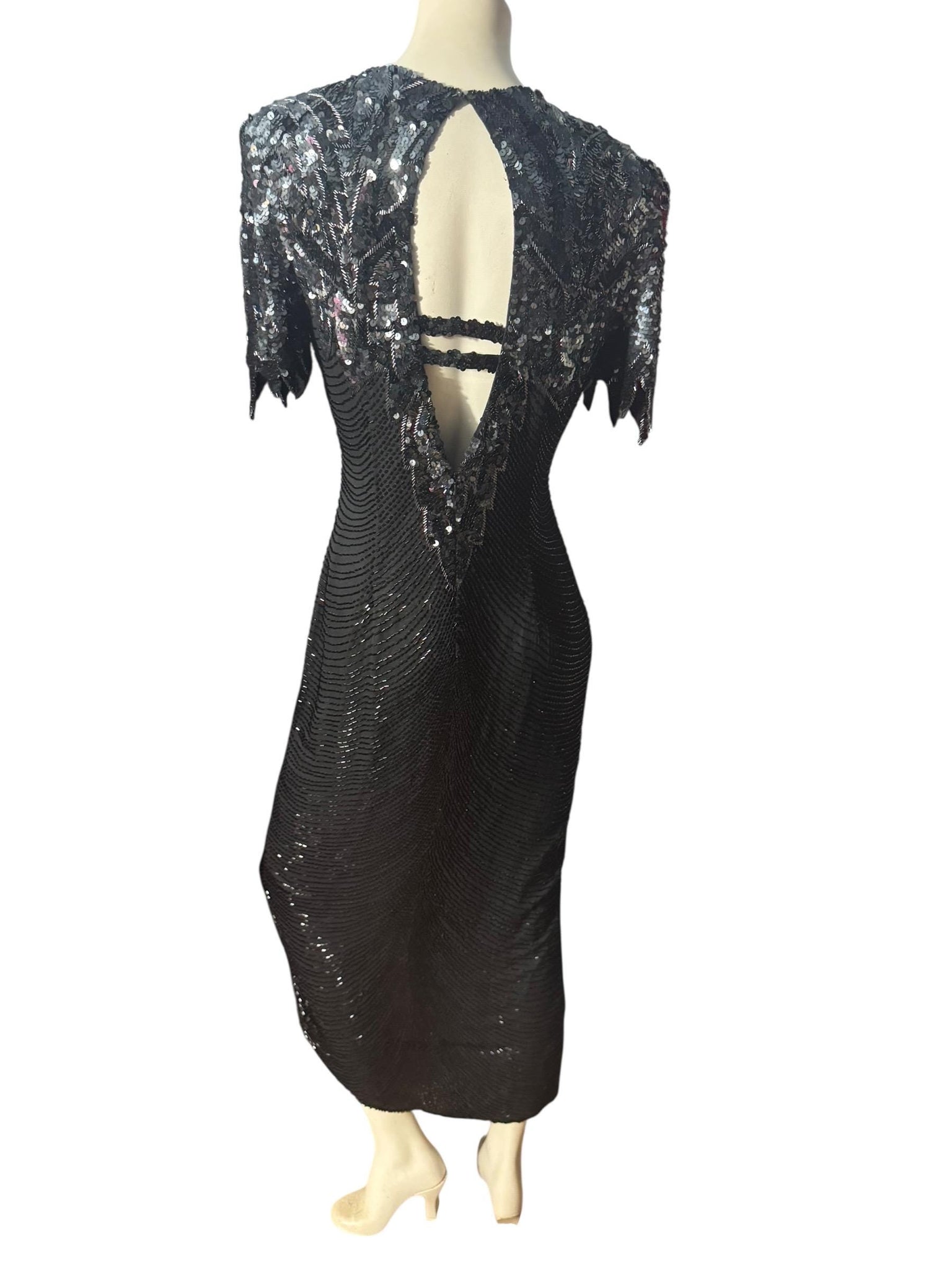 Vintage black bead long dress 12 Black Tie