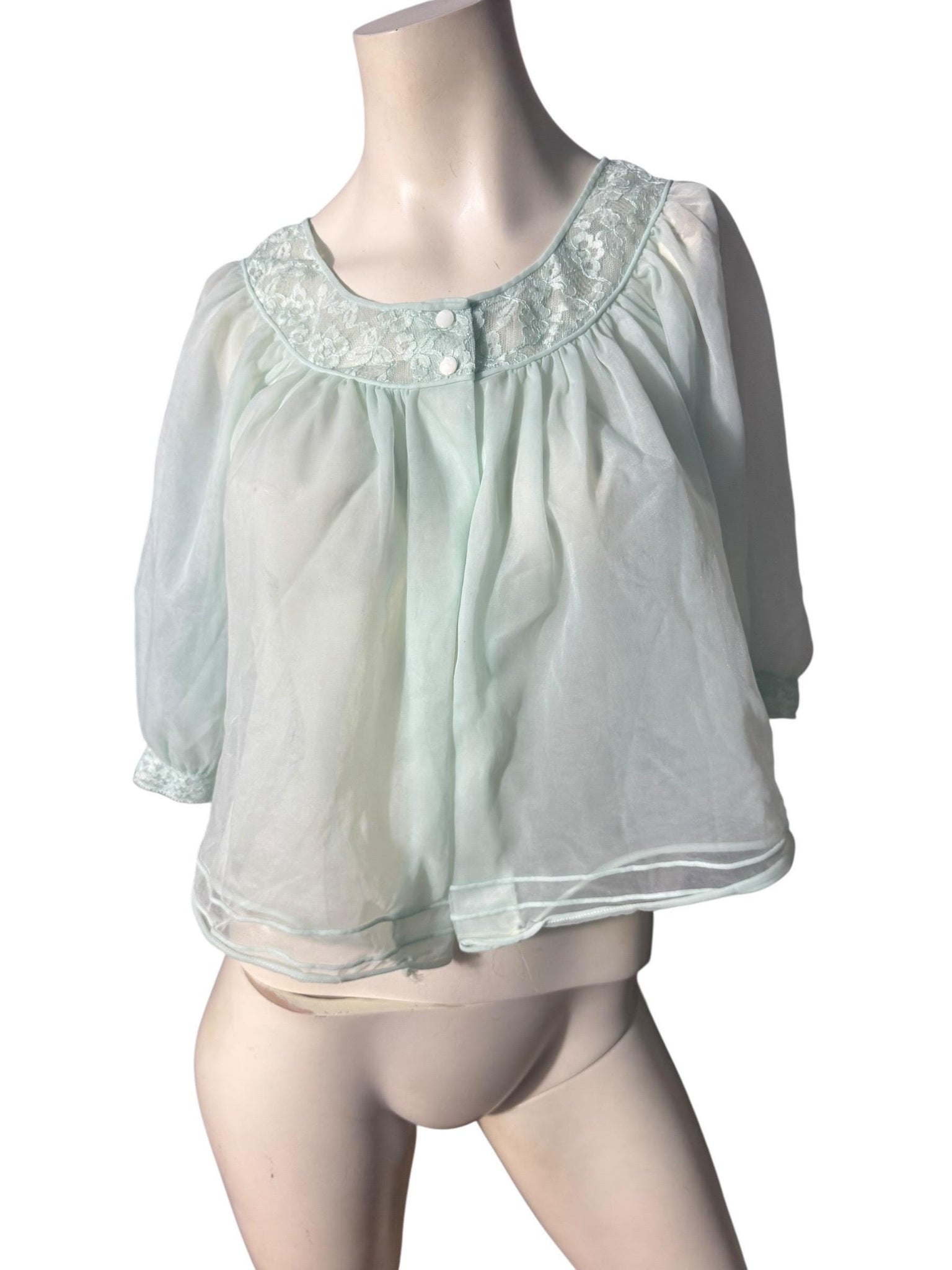 Vintage 60's turquoise bed jacket M Shadowline