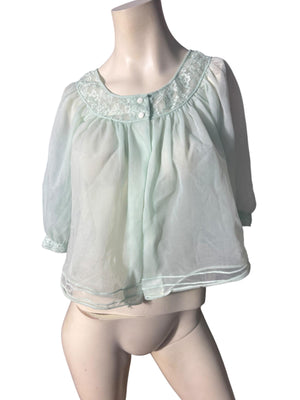 Vintage 60's turquoise bed jacket M Shadowline