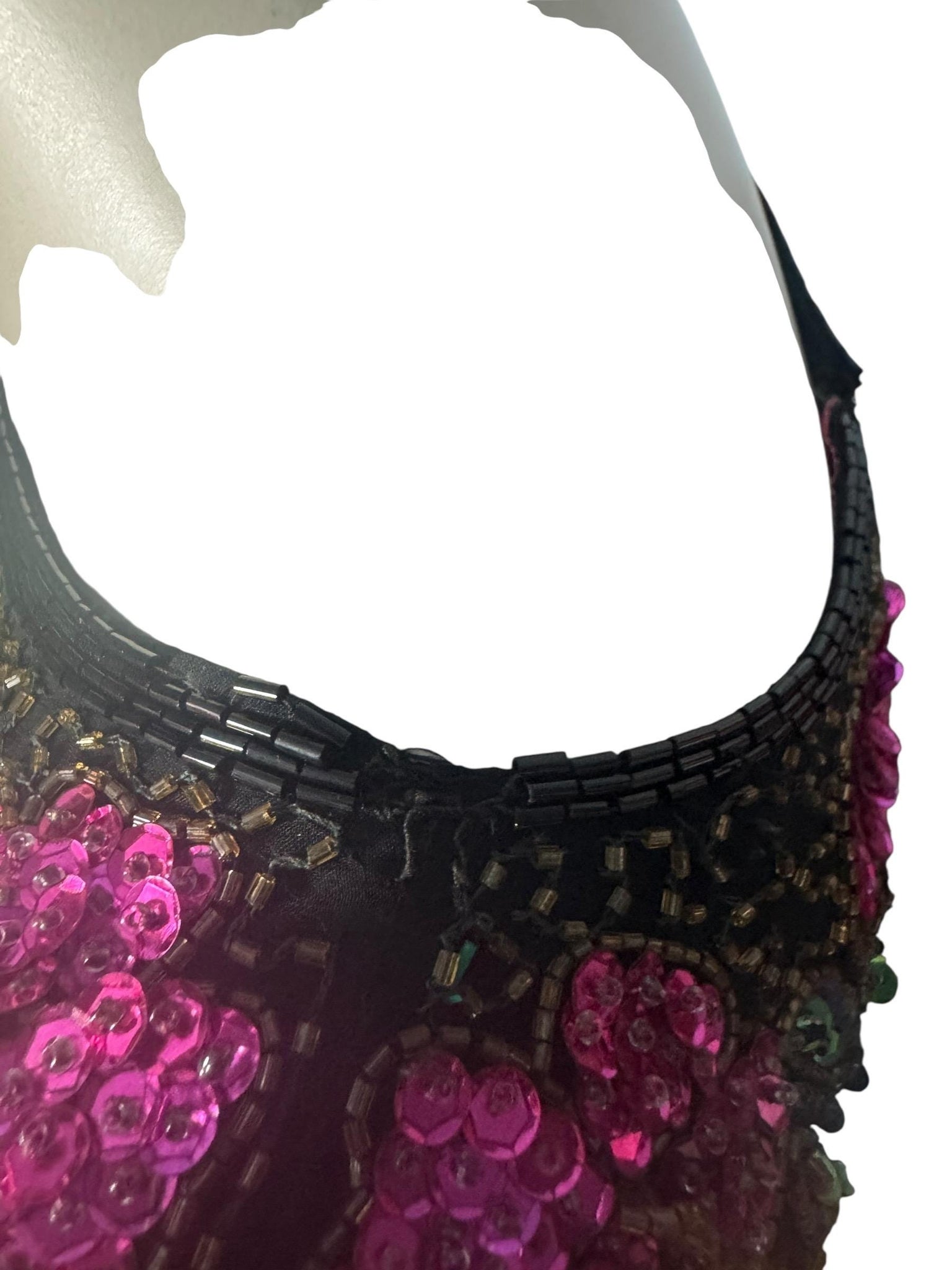 Vintage black & pink sequin bead dress M Gold Star