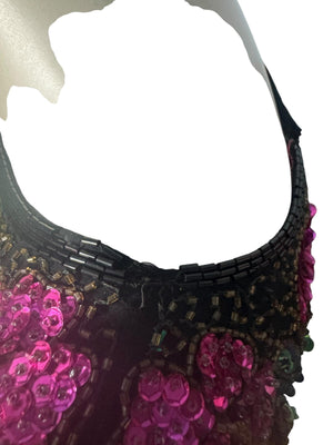 Vintage black & pink sequin bead dress M Gold Star