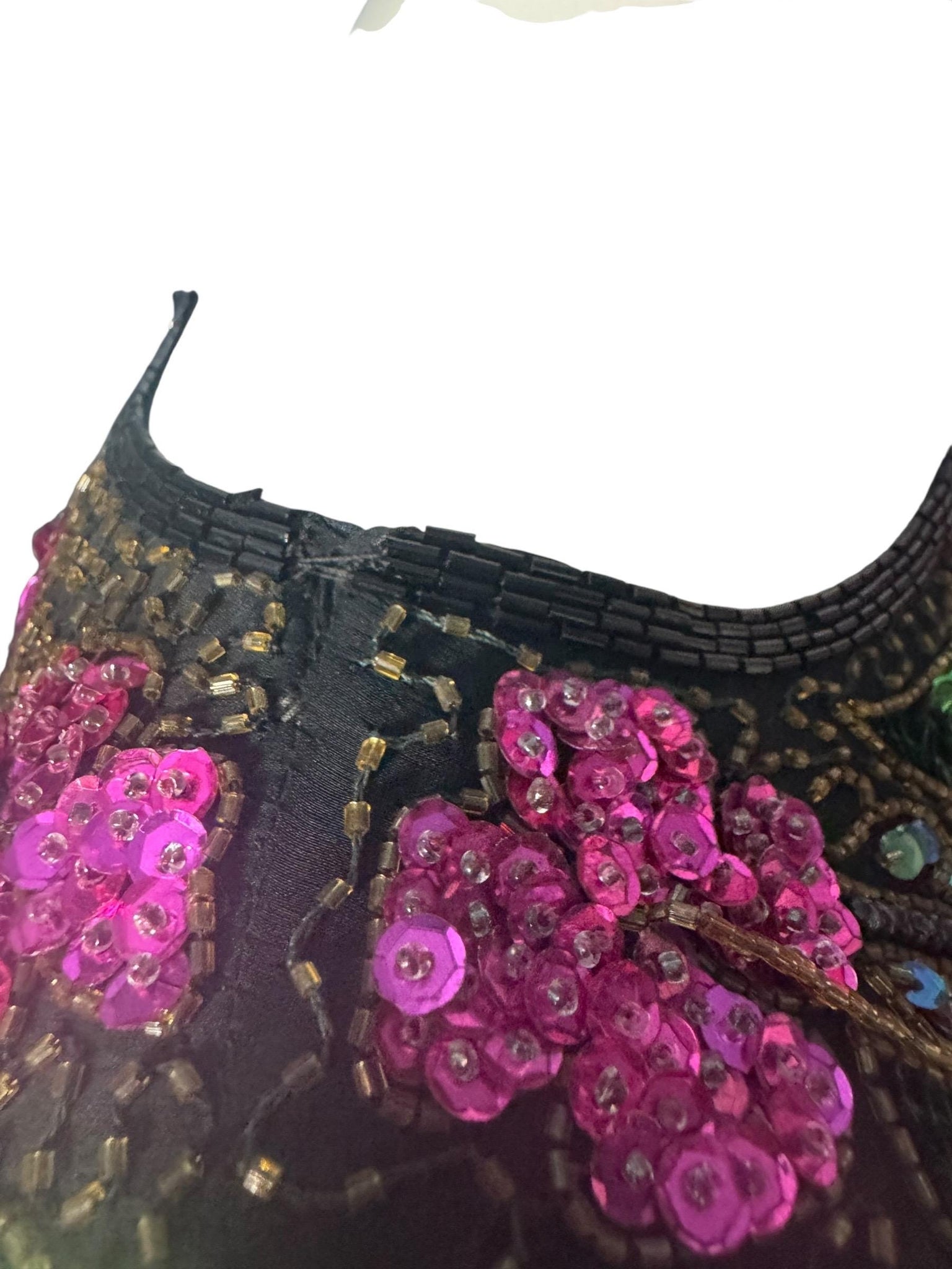 Vintage black & pink sequin bead dress M Gold Star