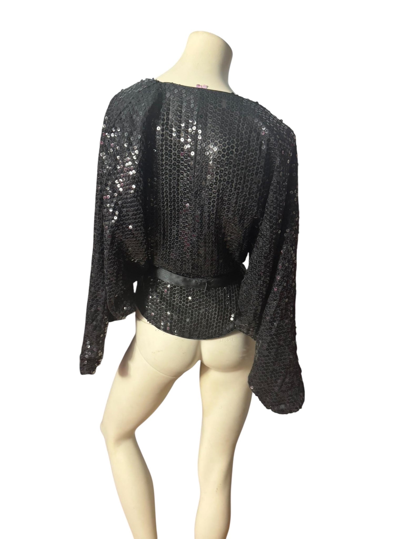 Vintage 80's black sequin wrap top M L