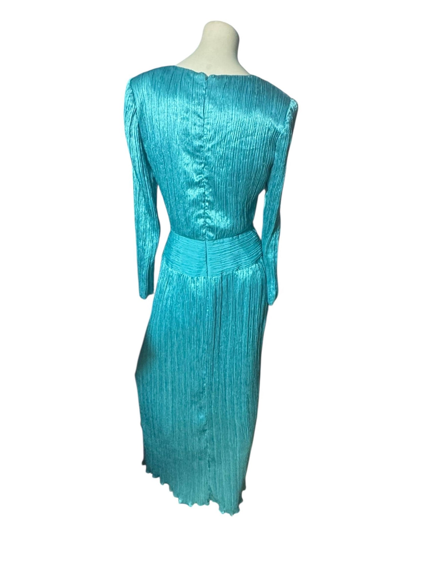 Vintage 80's long formal turquoise bead dress 10