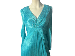 Vintage 80's long formal turquoise bead dress 10