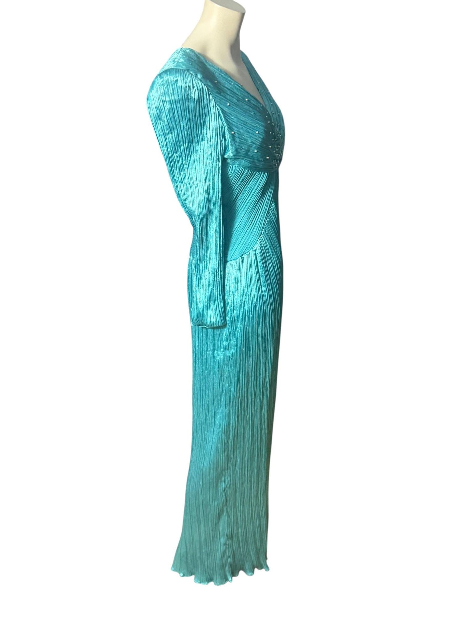 Vintage 80's long formal turquoise bead dress 10