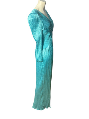 Vintage 80's long formal turquoise bead dress 10