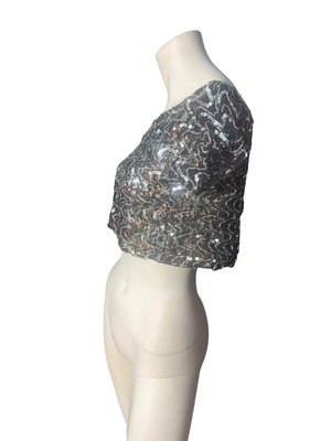 Vintage 80's black silver sequin half top M