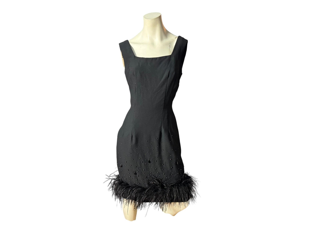 vintage 60's black formal feather dress M