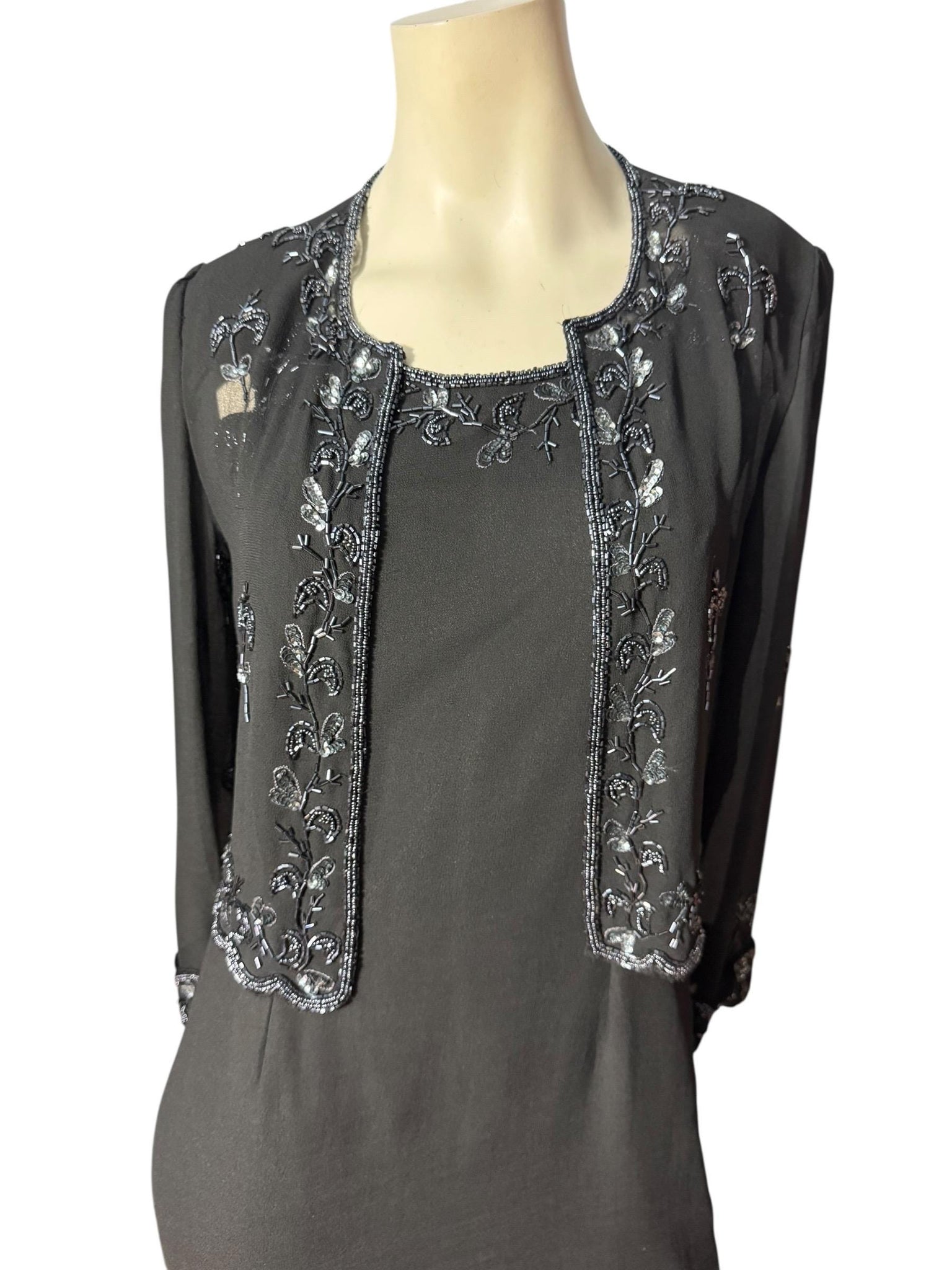 vintage 80's black bead dress w/ jacket S