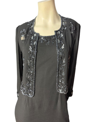 vintage 80's black bead dress w/ jacket S