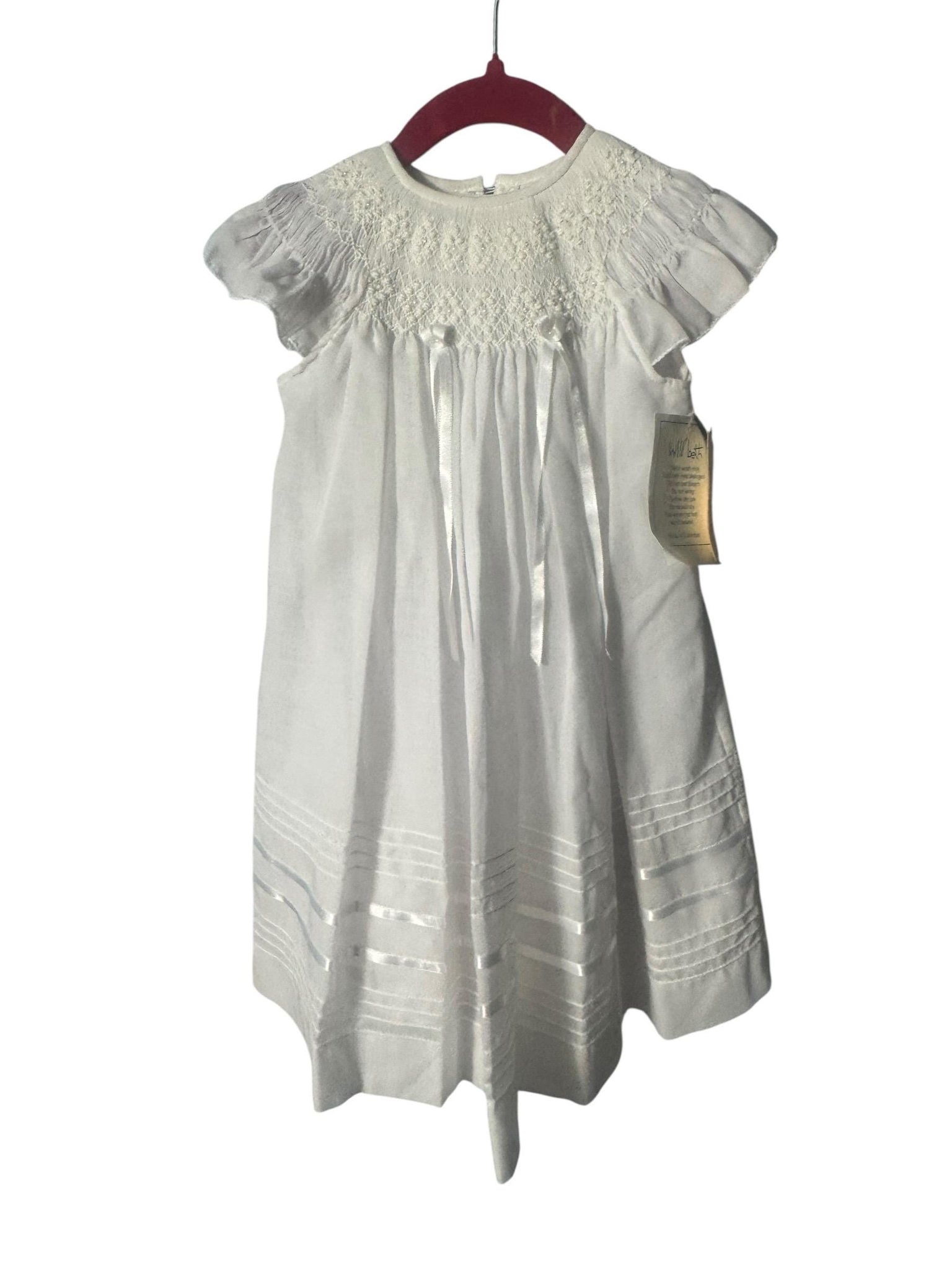 Vintage style white smocked baby dress 12 month Will Beth