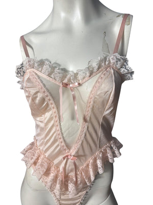 Vintage 80's pink teddy lingerie M Sears
