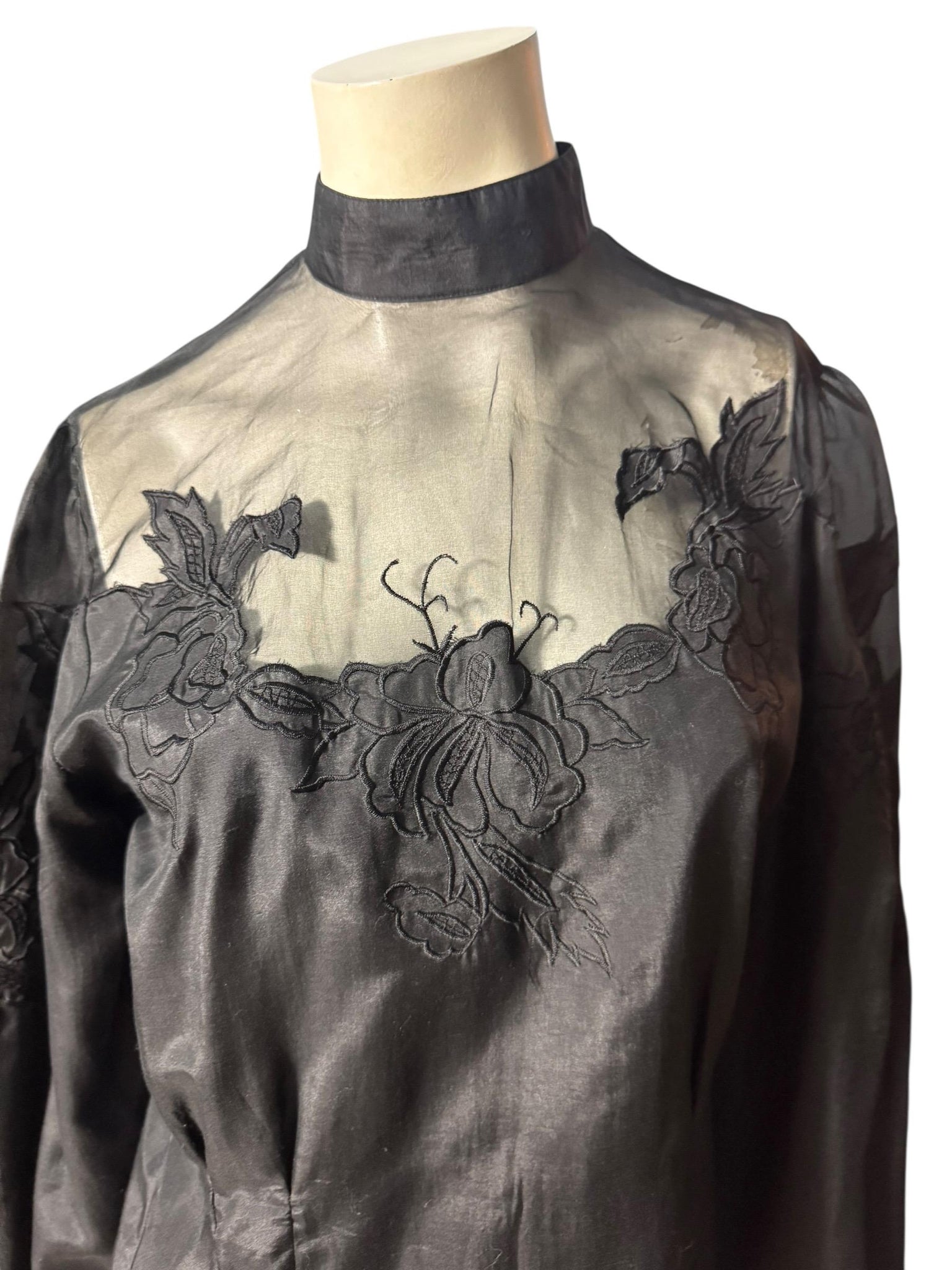 Vintage 80's black silk Victorian blouse 10