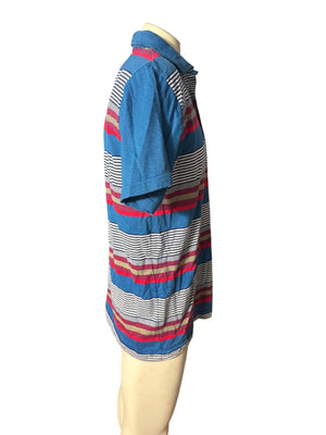 Vintage 80's men's polo shirt L blue stripe