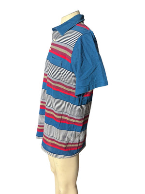 Vintage 80's men's polo shirt L blue stripe