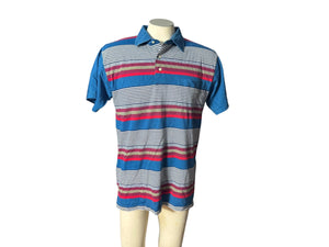 Vintage 80's men's polo shirt L blue stripe
