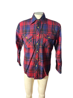 Vintage 80's red blue flannel men's shirt M Sears