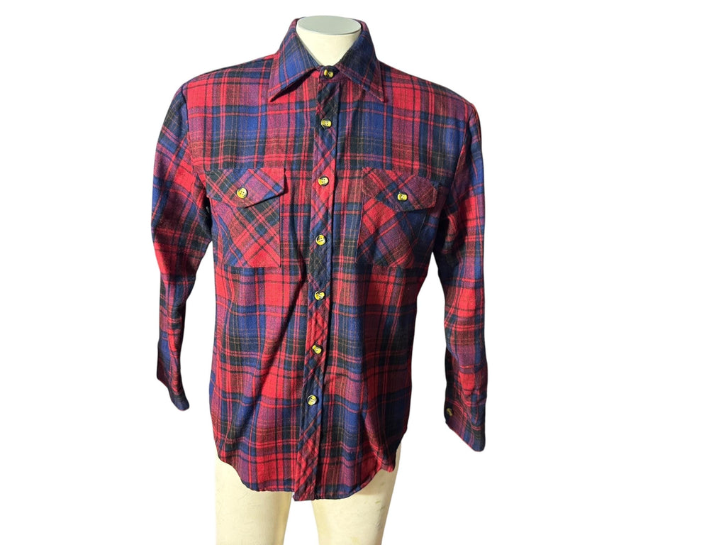 Vintage 80's red blue flannel men's shirt M Sears