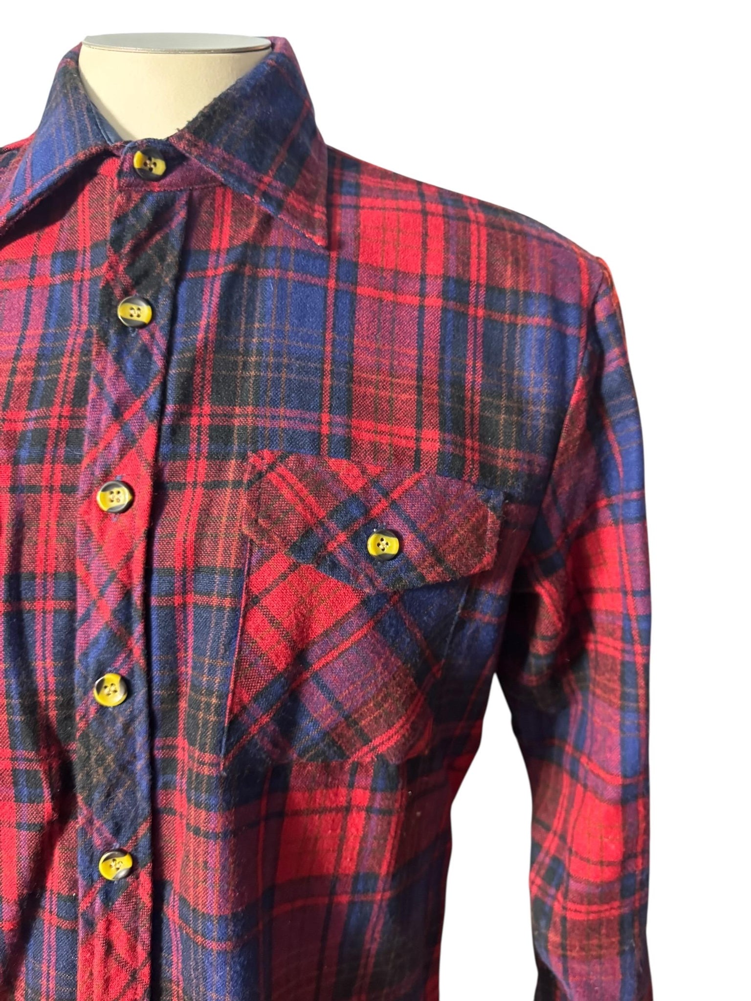 Vintage 80's red blue flannel men's shirt M Sears