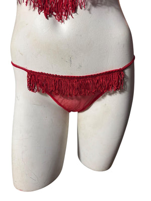 Vintage 80's red fringe lingerie set M Shirley