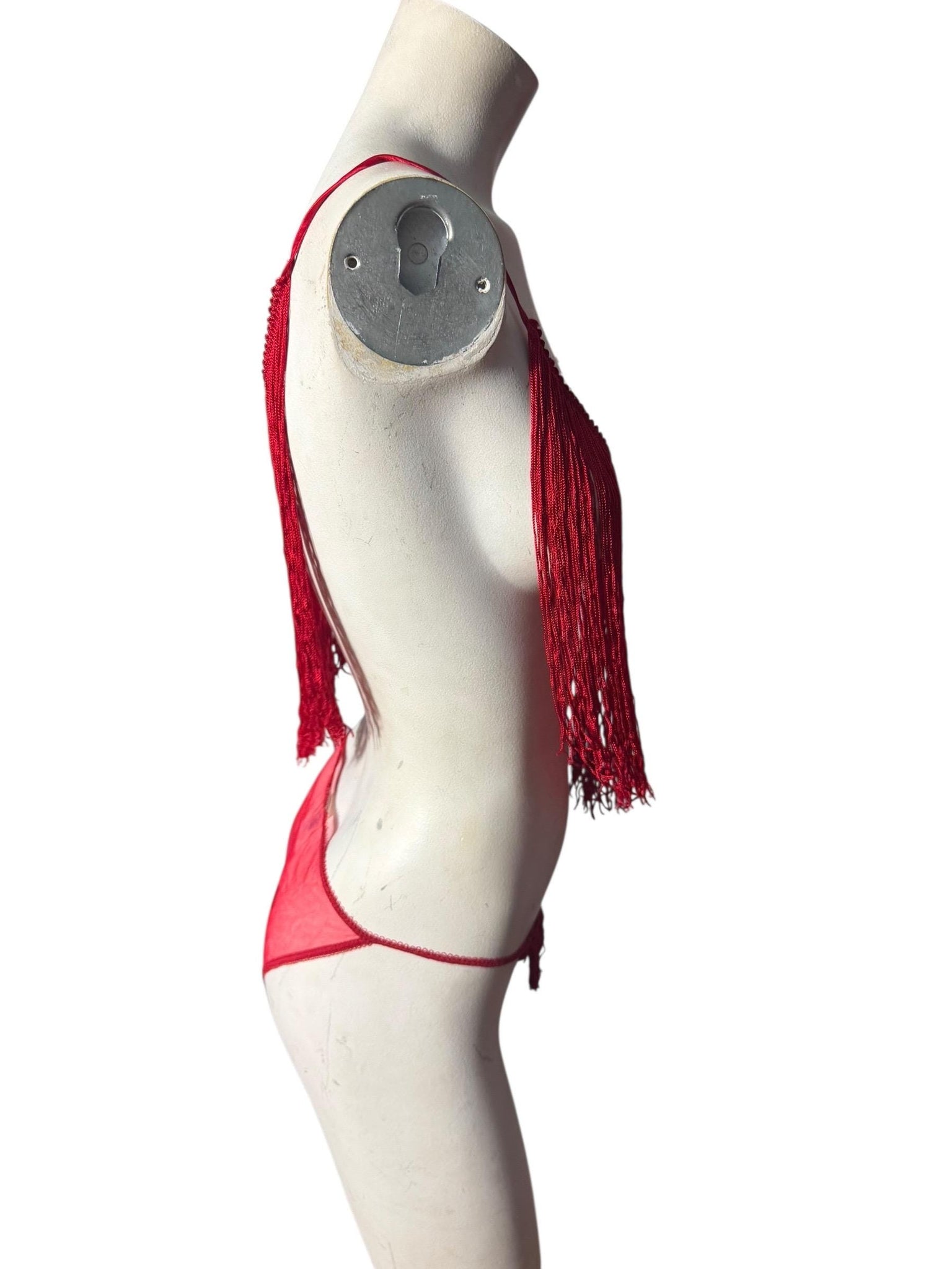 Vintage 80's red fringe lingerie set M Shirley