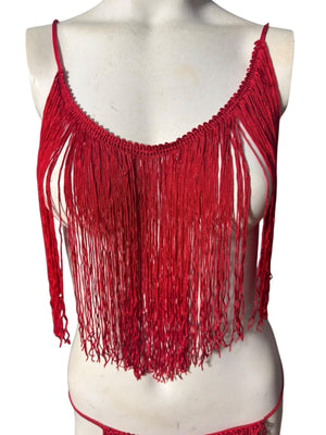 Vintage 80's red fringe lingerie set M Shirley
