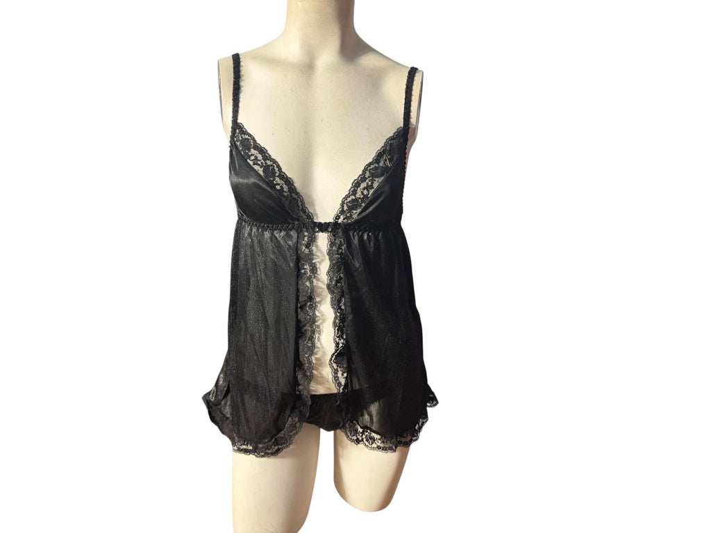 Vintage 80's black lingerie set M Escora top & panties