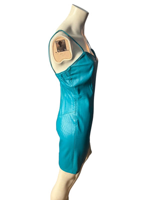 Vintage 1980’s turquoise leather dress S Firenze