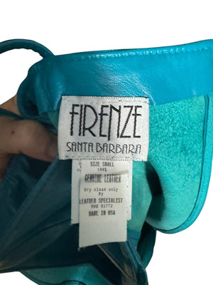 Vintage 1980’s turquoise leather dress S Firenze