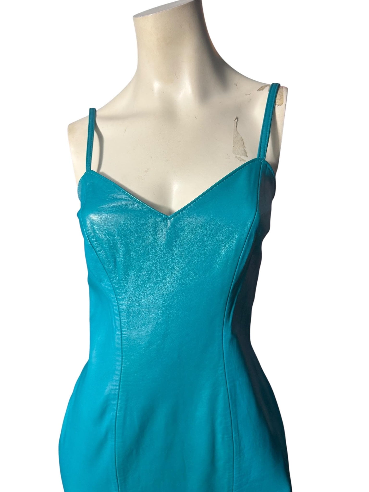 Vintage 1980’s turquoise leather dress S Firenze