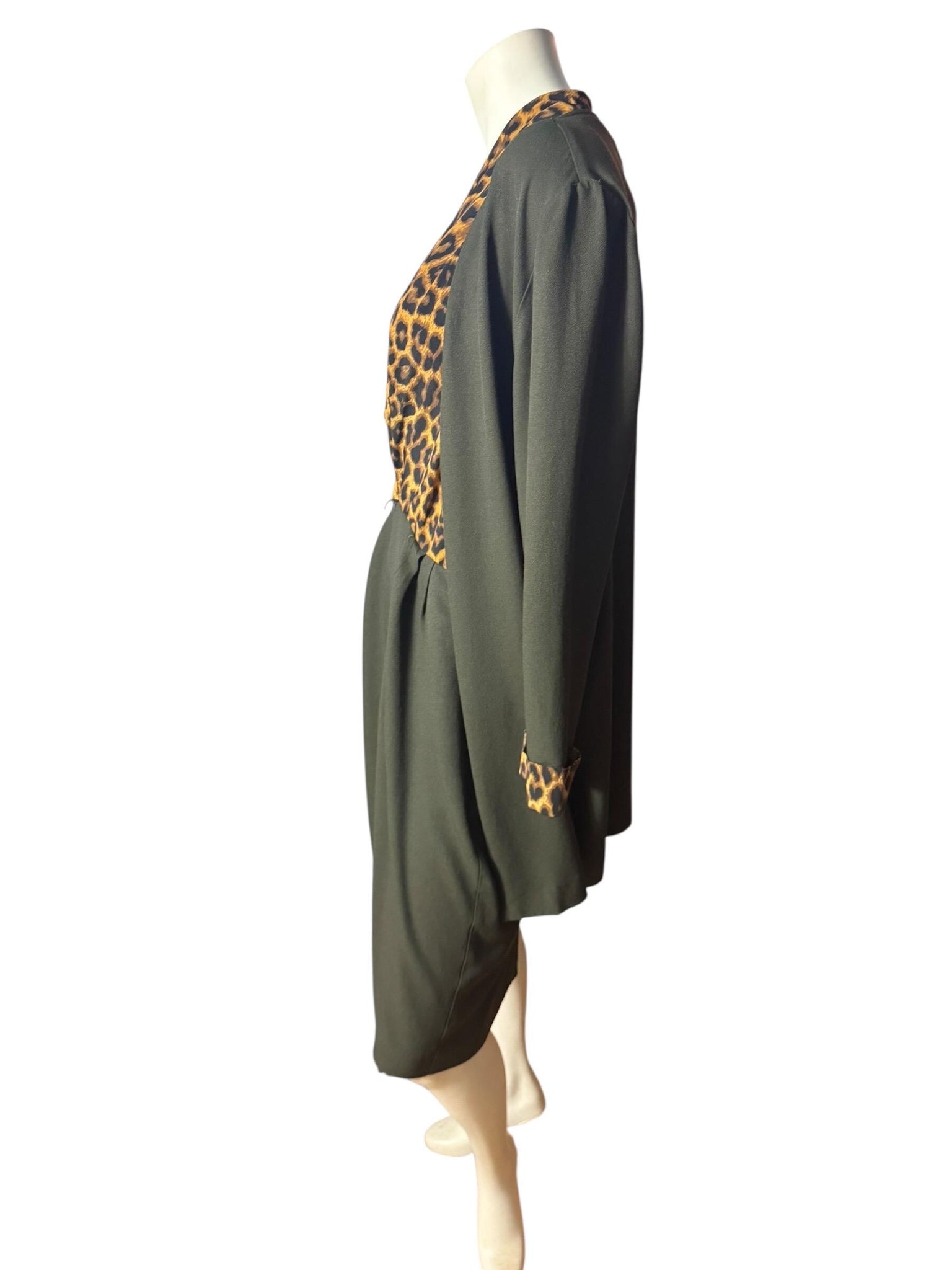 Vintage 80's leopard dress & jacket L 12 crepe rayon