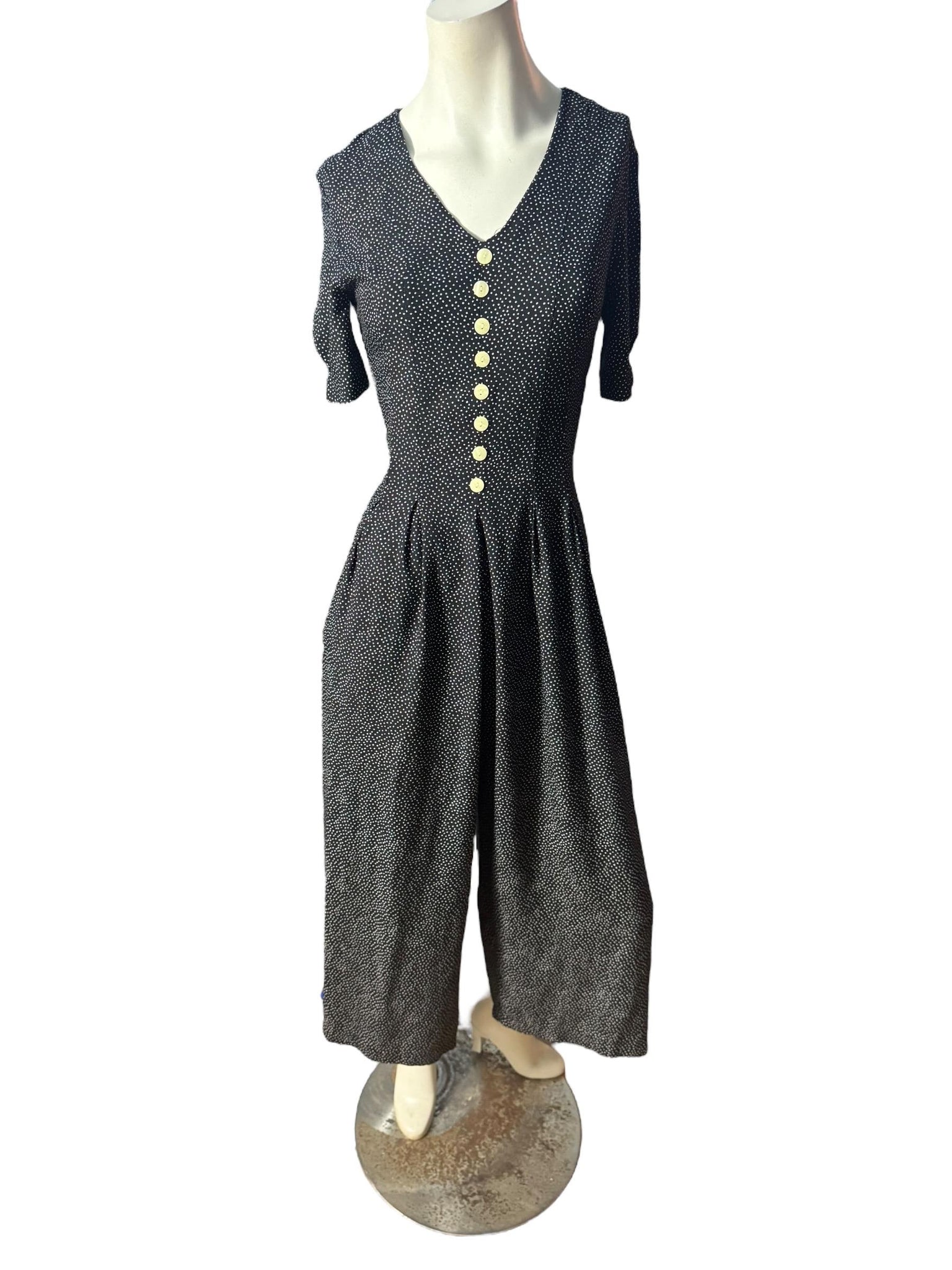 Vintage 80's black polka dot jumpsuit romper M
