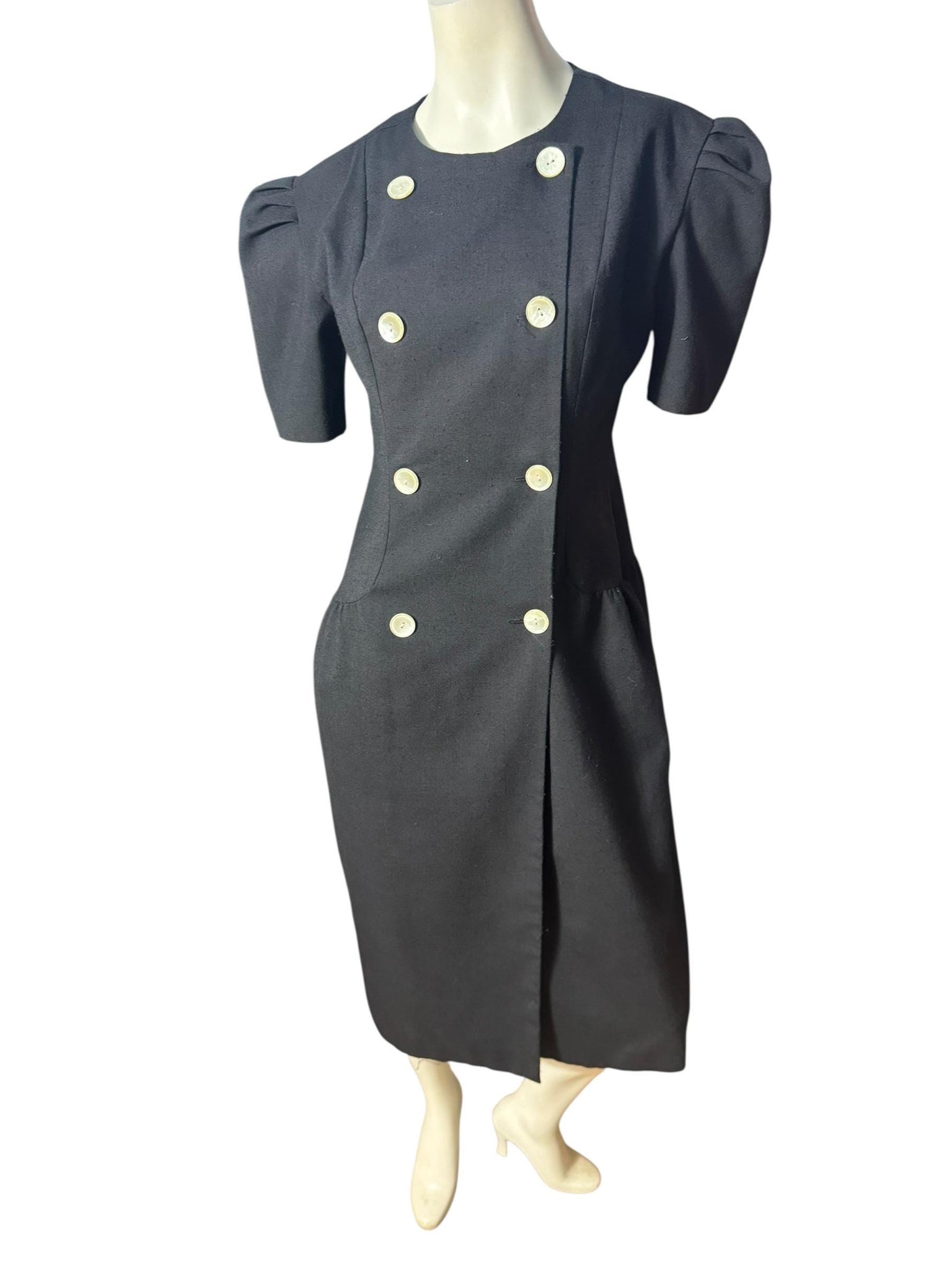 Vintage 80's black button up dress 8 Evan & Blake