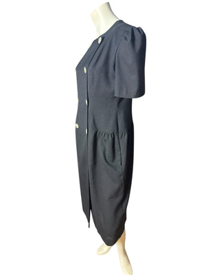 Vintage 80's black button up dress 8 Evan & Blake