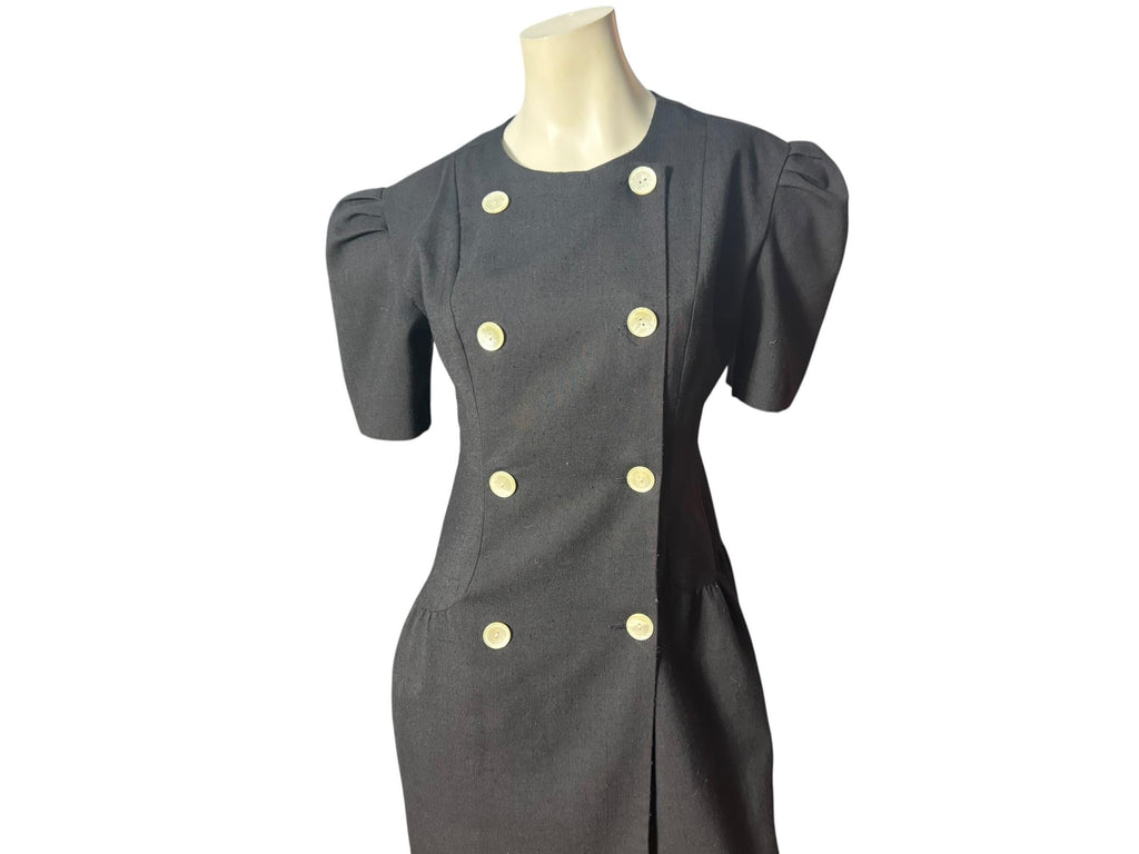 Vintage 80's black button up dress 8 Evan & Blake