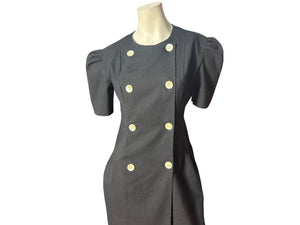 Vintage 80's black button up dress 8 Evan & Blake