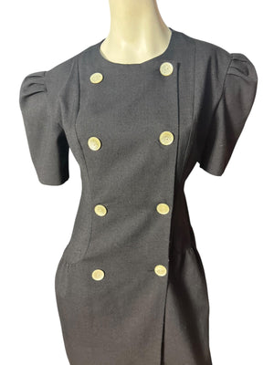 Vintage 80's black button up dress 8 Evan & Blake