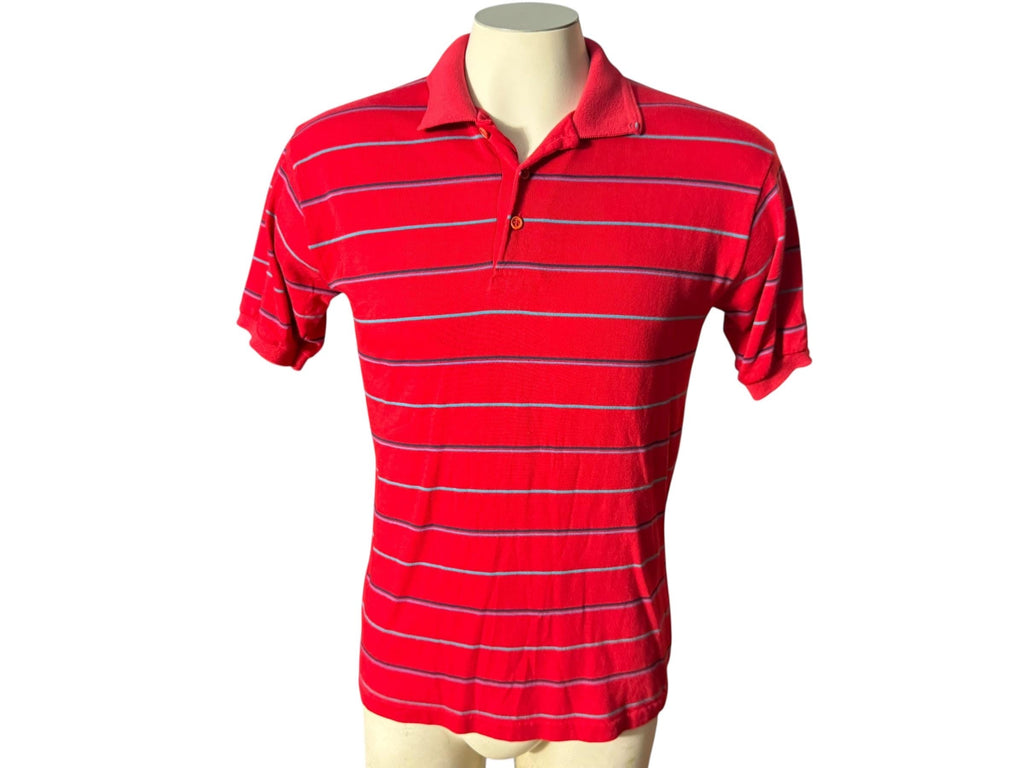 Vintage 80's men's polo shirt L red stripe
