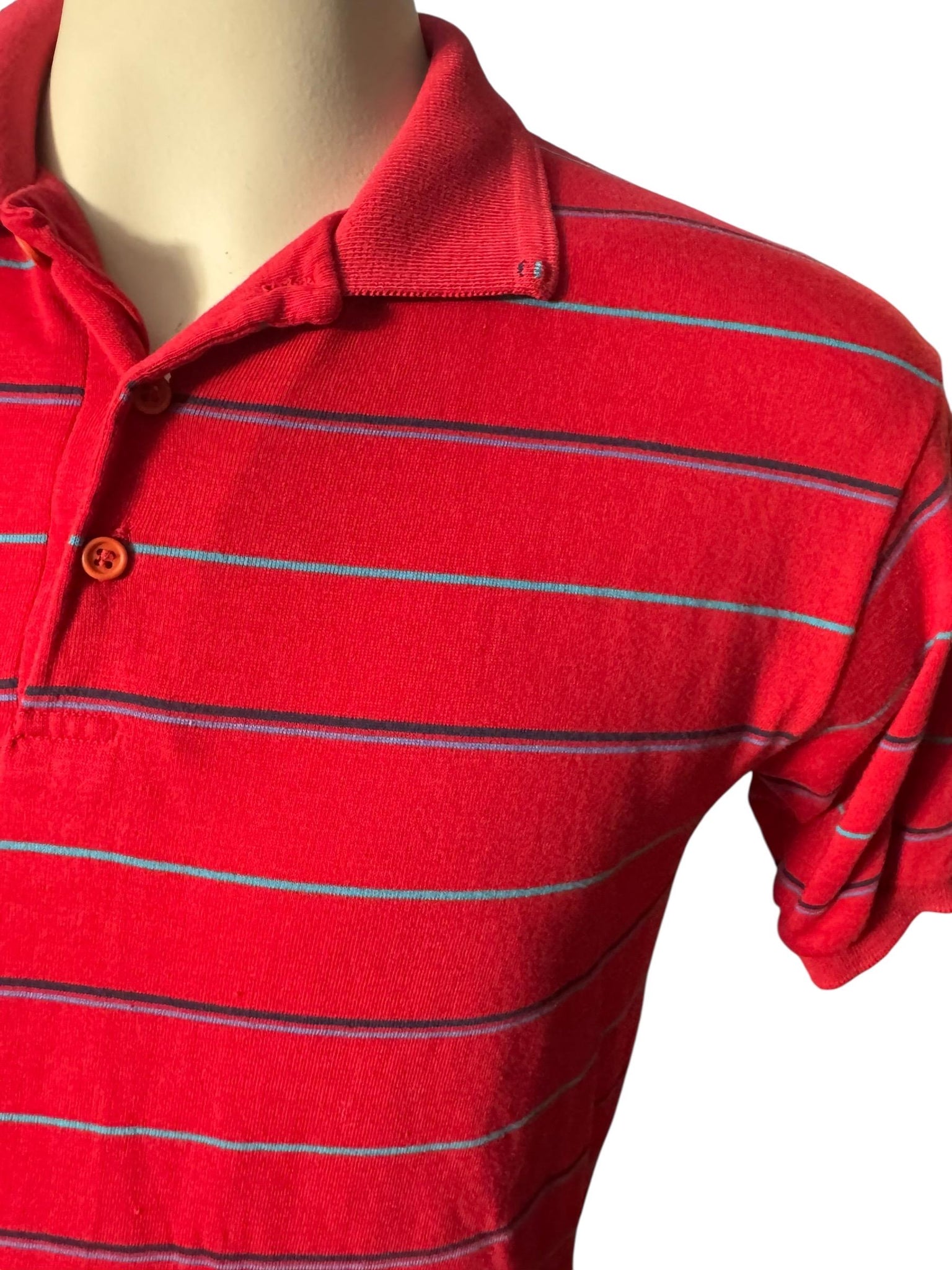 Vintage 80's men's polo shirt L red stripe
