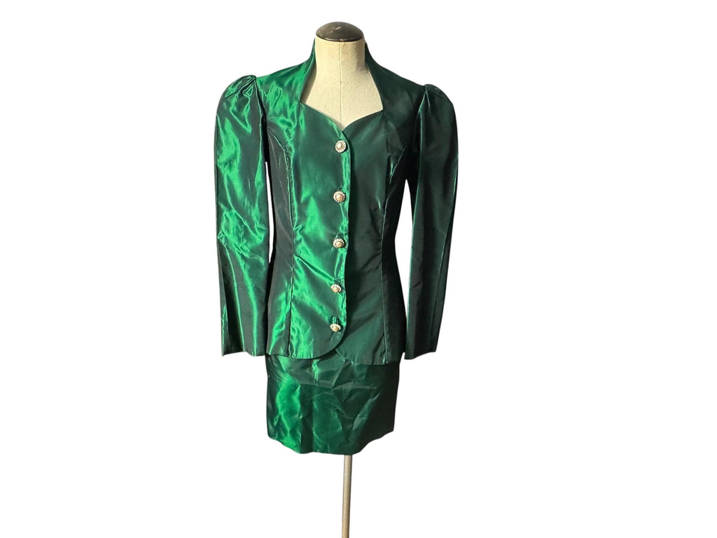 Vintage 80's green formal suit XS skirt & jacket