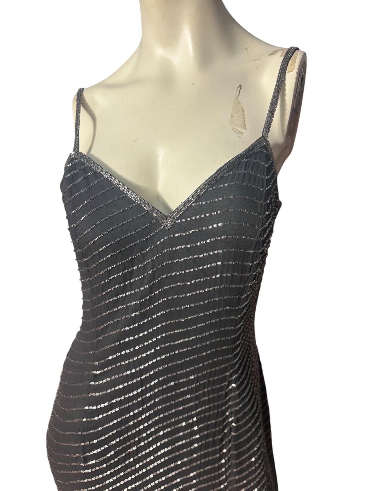Vintage 80's black sequin and bead dress 12 L Cache