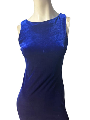 vintage 80's blue velour long dress M cut out Zum Zum