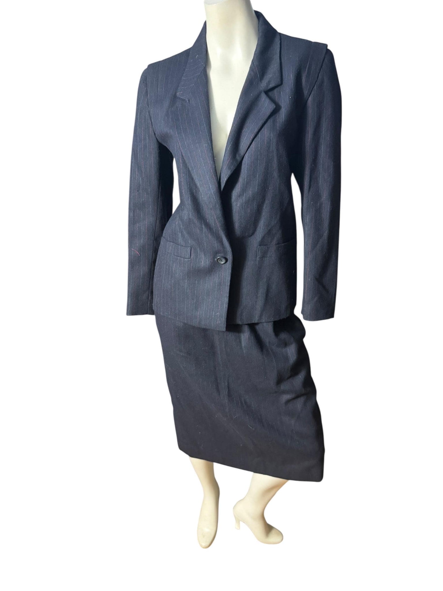 Vintage 80's pinstripe women's suit skirt & jacket 7 / 8 Peabody House