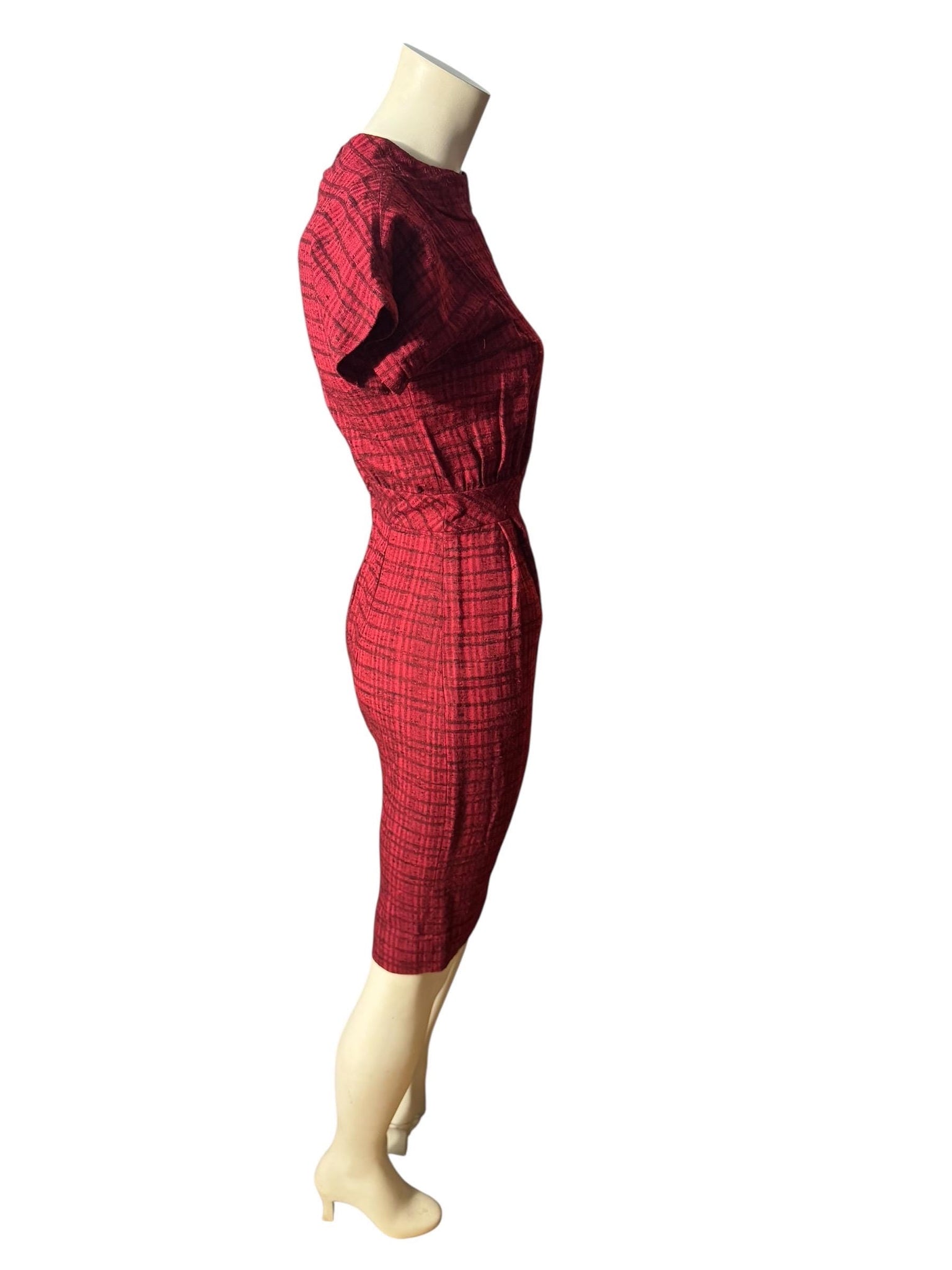 Vintage 50's fitted red & black dress S XS