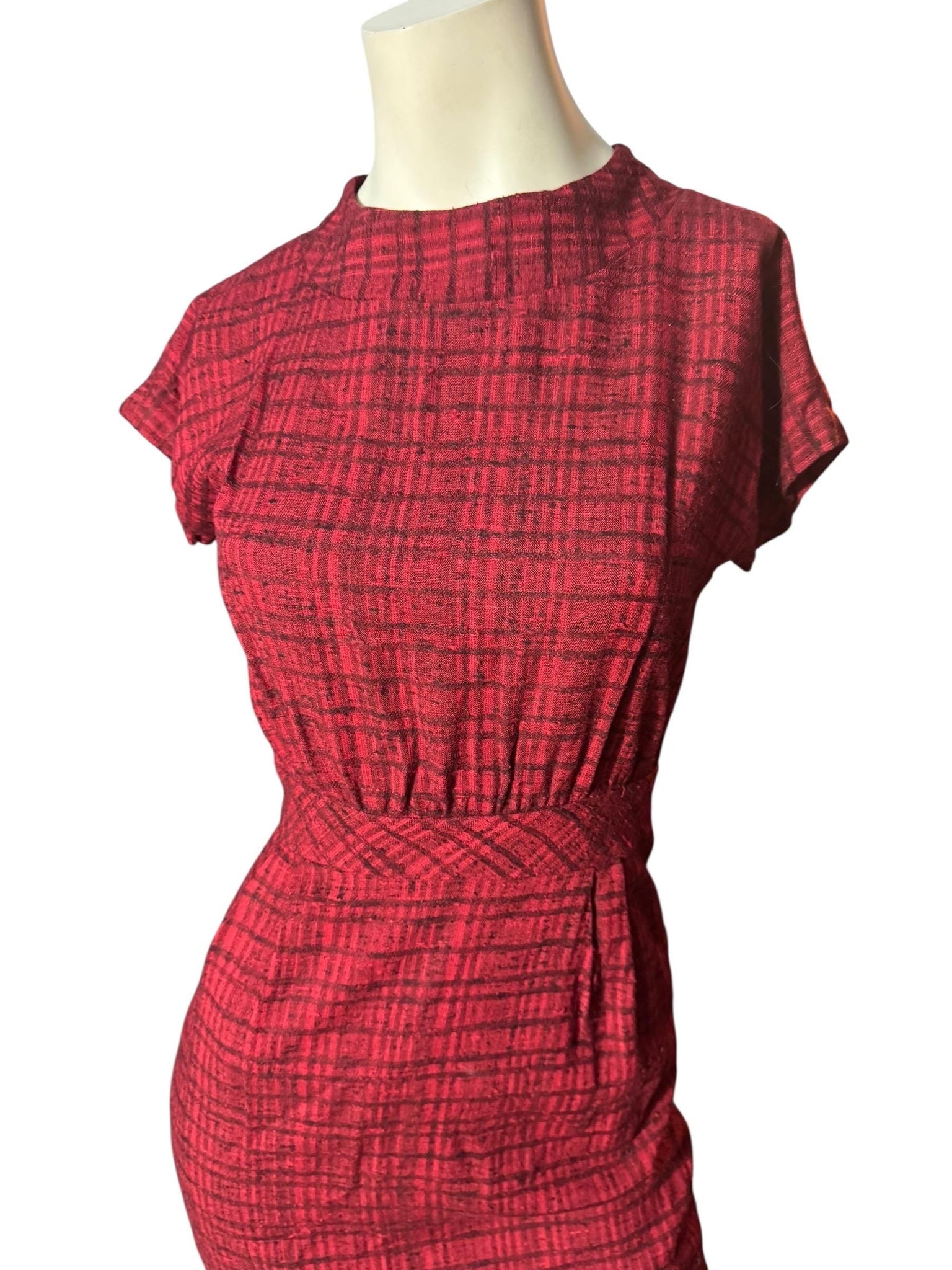 Vintage 50's fitted red & black dress S XS