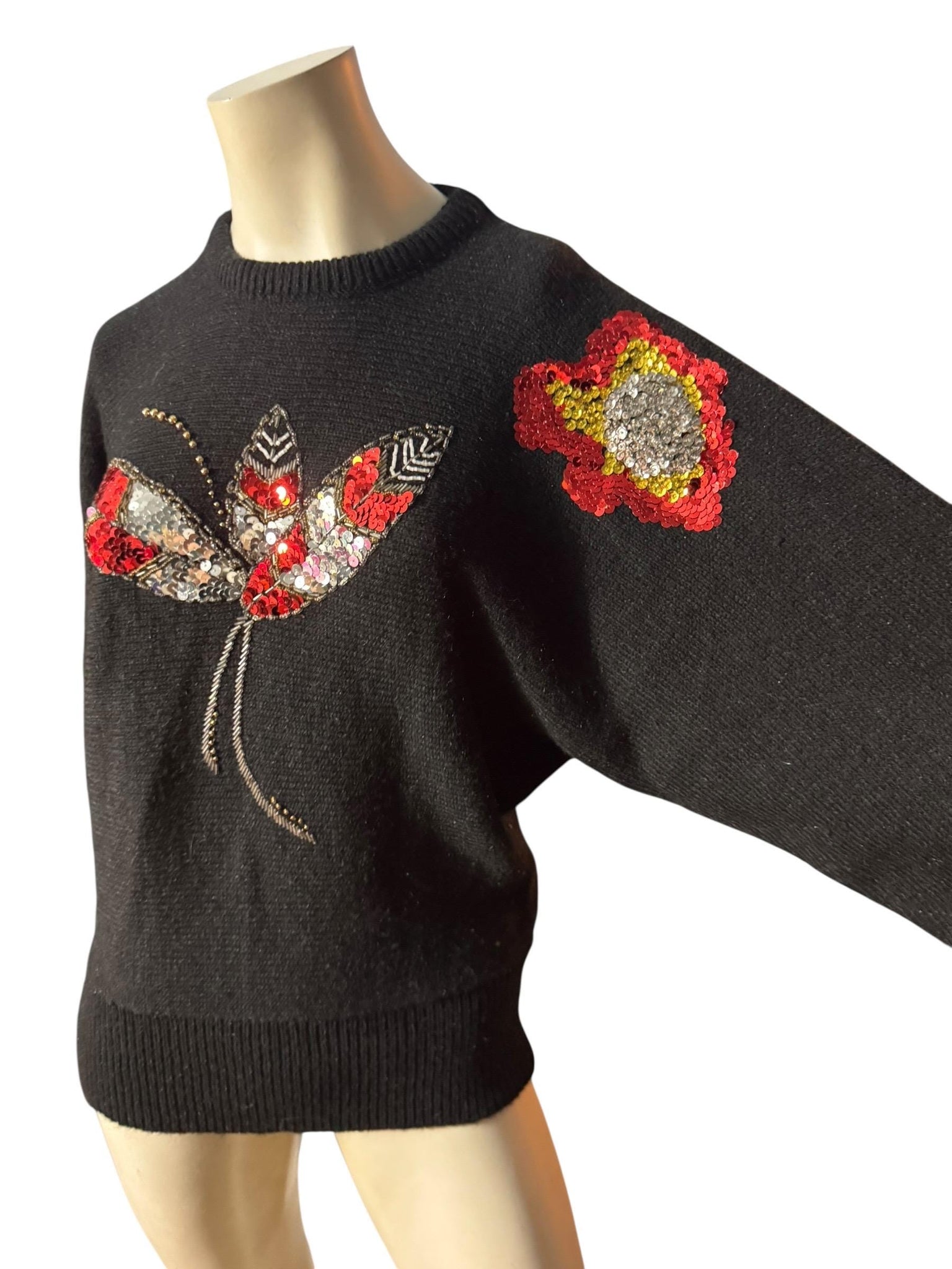 Vintage gold & black 80's sequin sweater M L