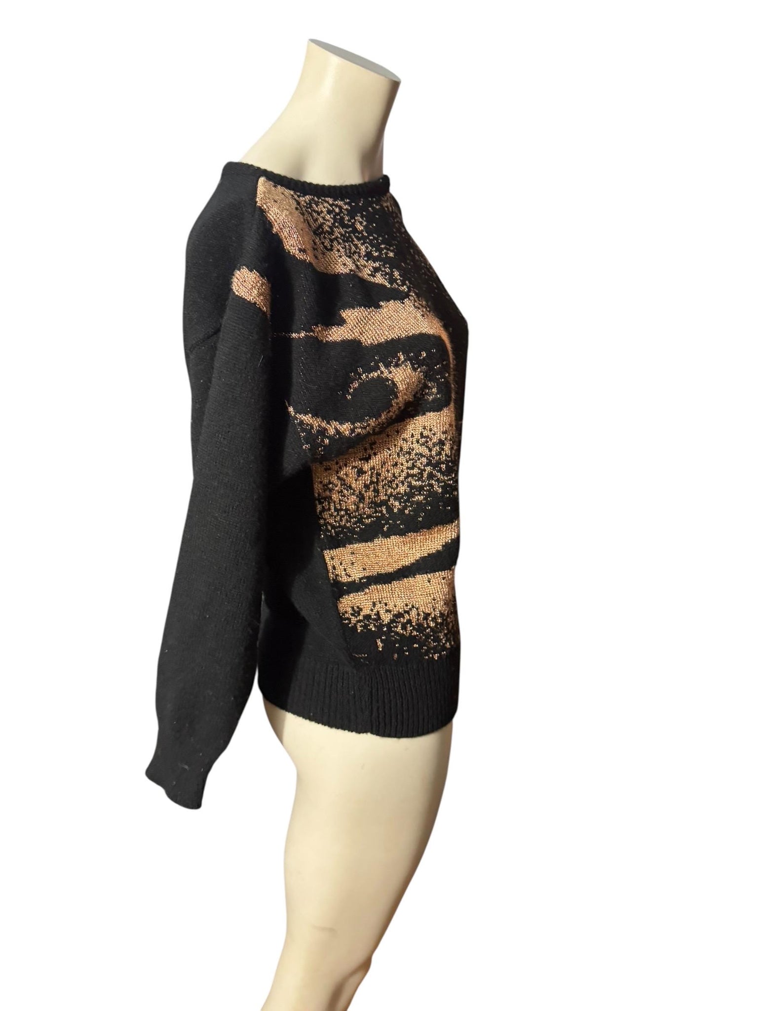 Vintage gold & black 80's sweater S Mademoiselle